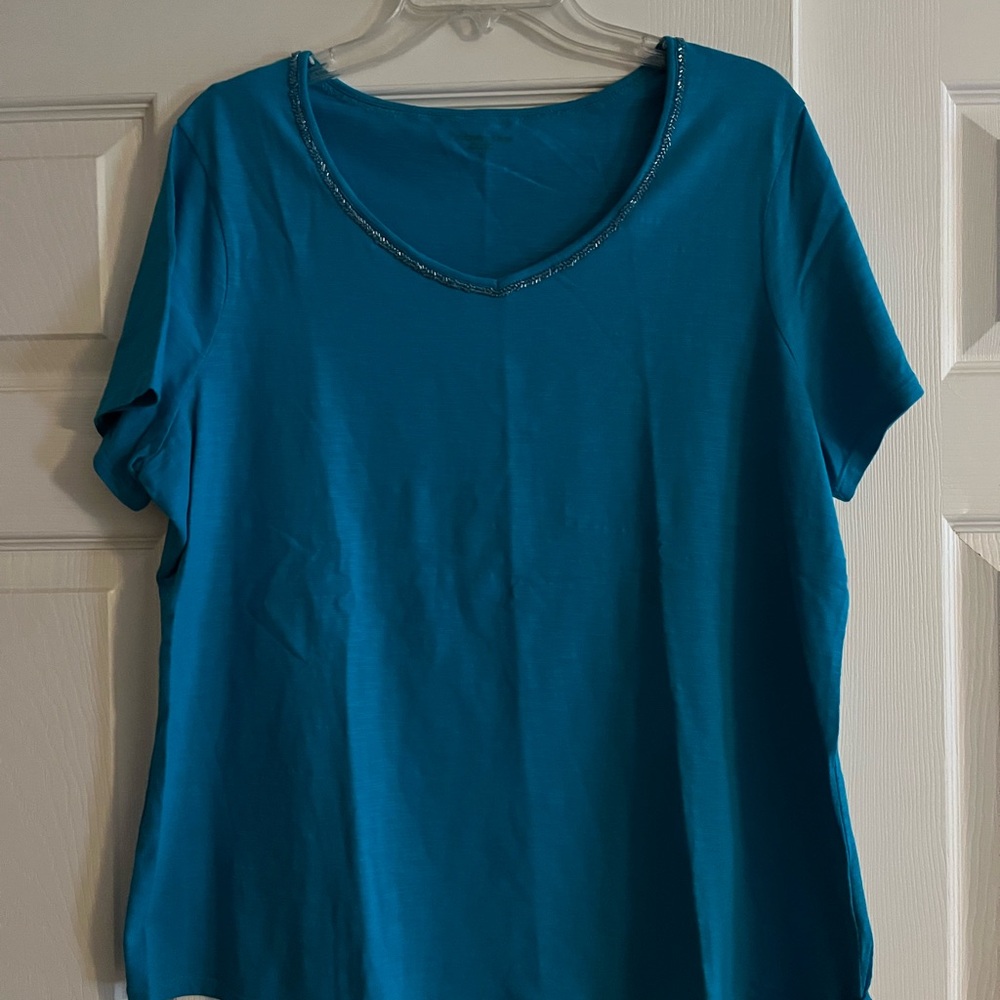 Coldwater Creek Teal Blue Relaxed Short Sleeve T-Shirt